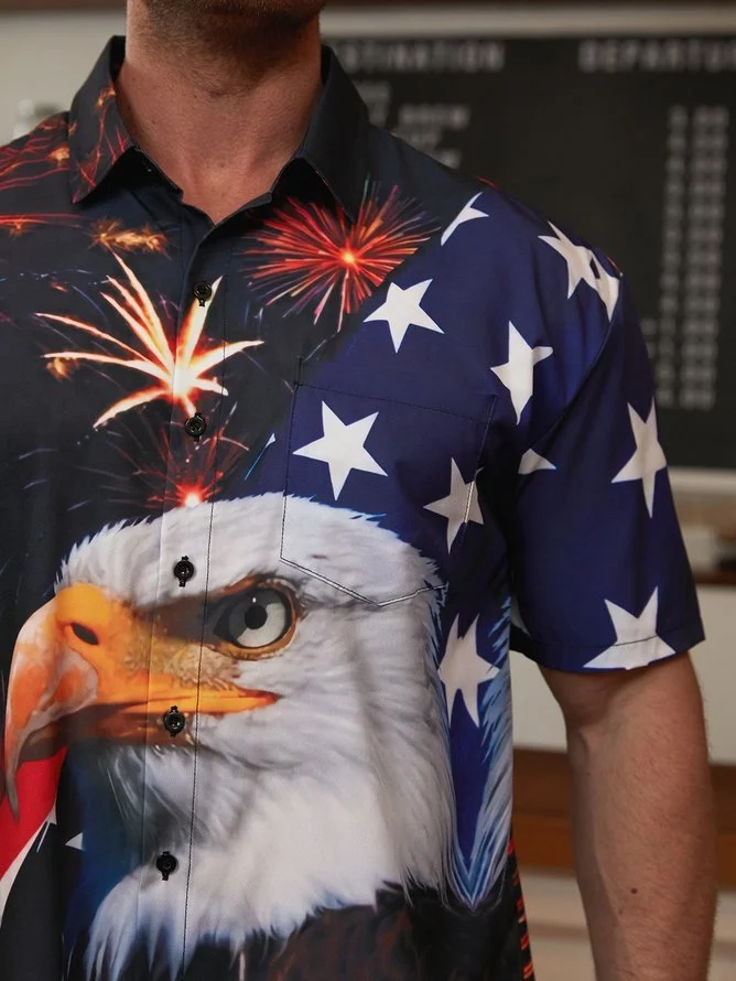 Tall Size Moisture-wicking American Eagle Chest Pocket Casual Shirt