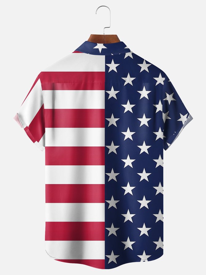 Tall Size Moisture-wicking American Flag Chest Pocket Casual Shirt