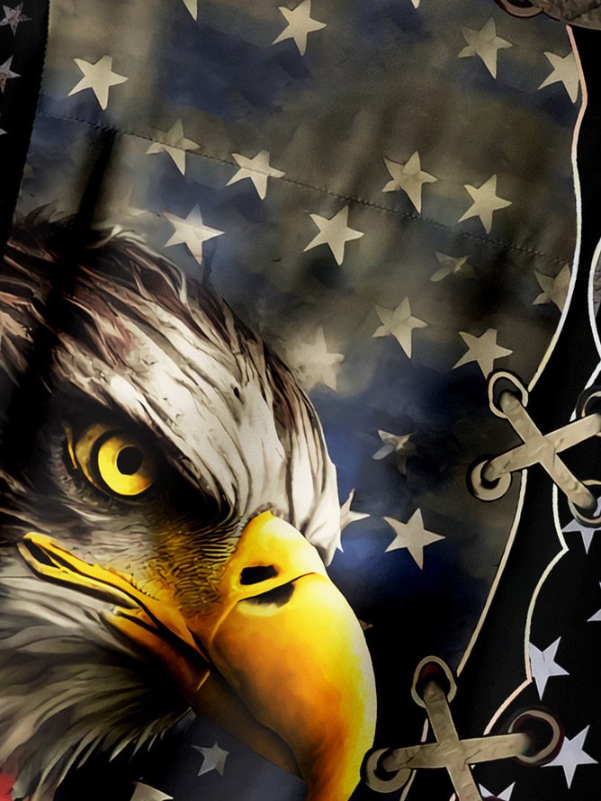 Tall Size Moisture-wicking Memorial Day US Army American Eagle Chest Pocket Casual Shirt