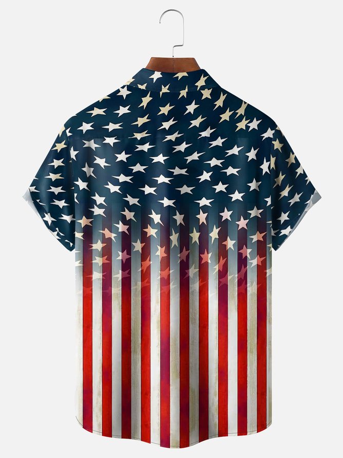 Tall Size Moisture-wicking American Flag Chest Pocket Casual Shirt