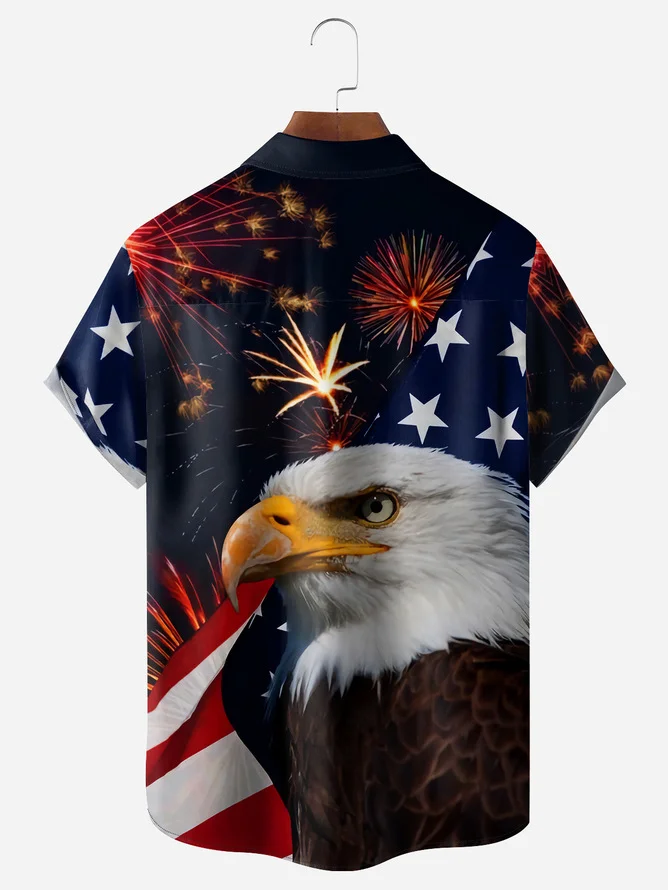 Tall Size Moisture-wicking American Eagle Chest Pocket Casual Shirt