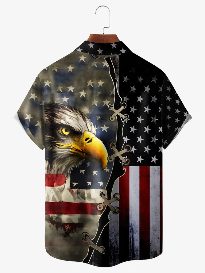Tall Size Moisture-wicking Memorial Day US Army American Eagle Chest Pocket Casual Shirt