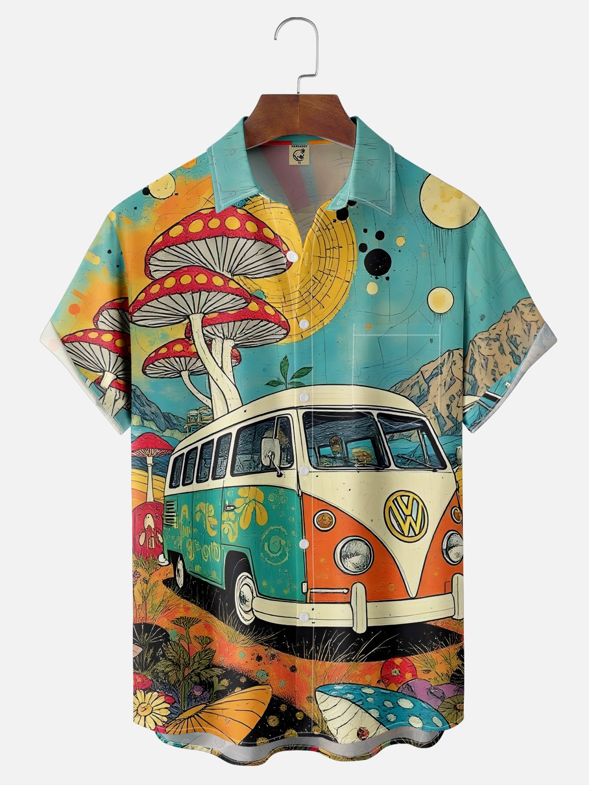 Moisture-wicking Hippie Mushroom Car Chest Pocket Casual Shirt