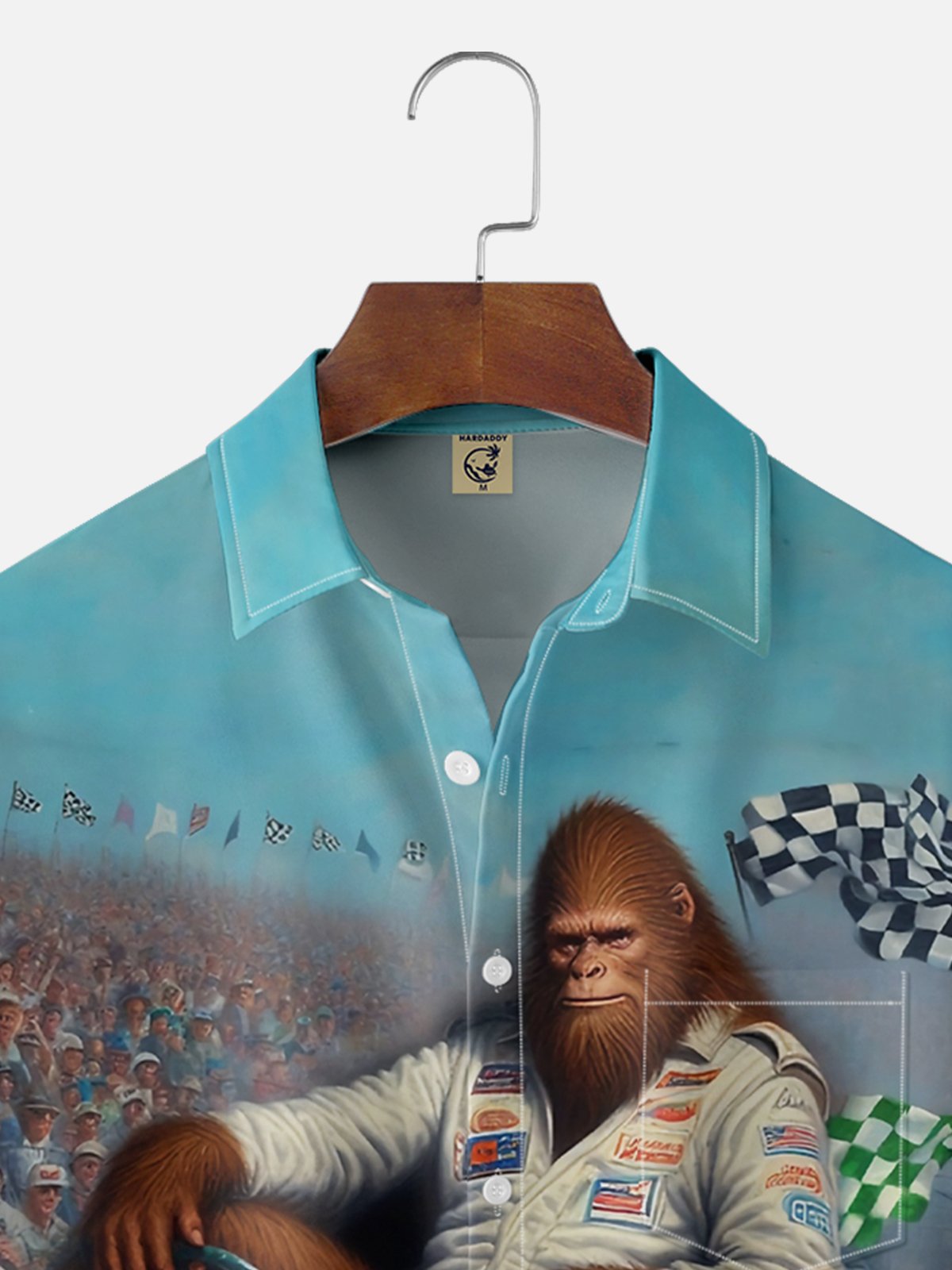 Moisture-wicking Fun Racer Bigfoot Chest Pocket Hawaiian Shirt