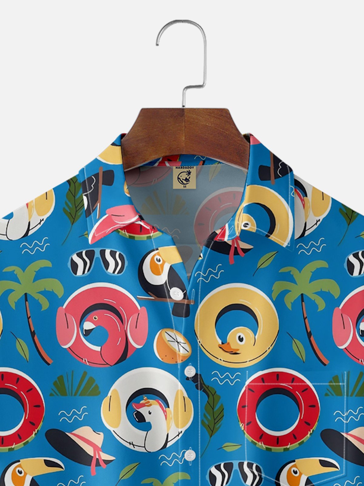 Moisture Wicking Plants Flowers Toucan Chest Pocket Hawaiian Shirt