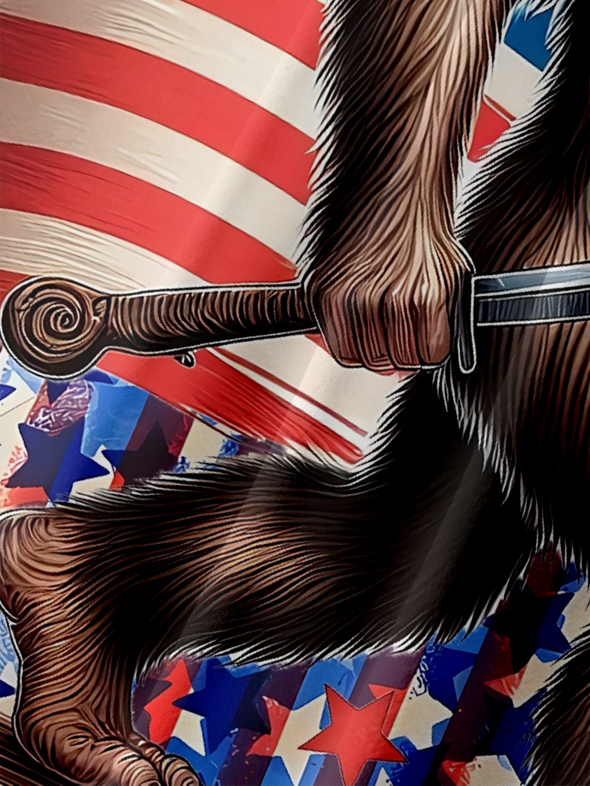 Moisture-wicking American Flag Bigfoot Art Independence Day Chest Pocket Casual Shirt