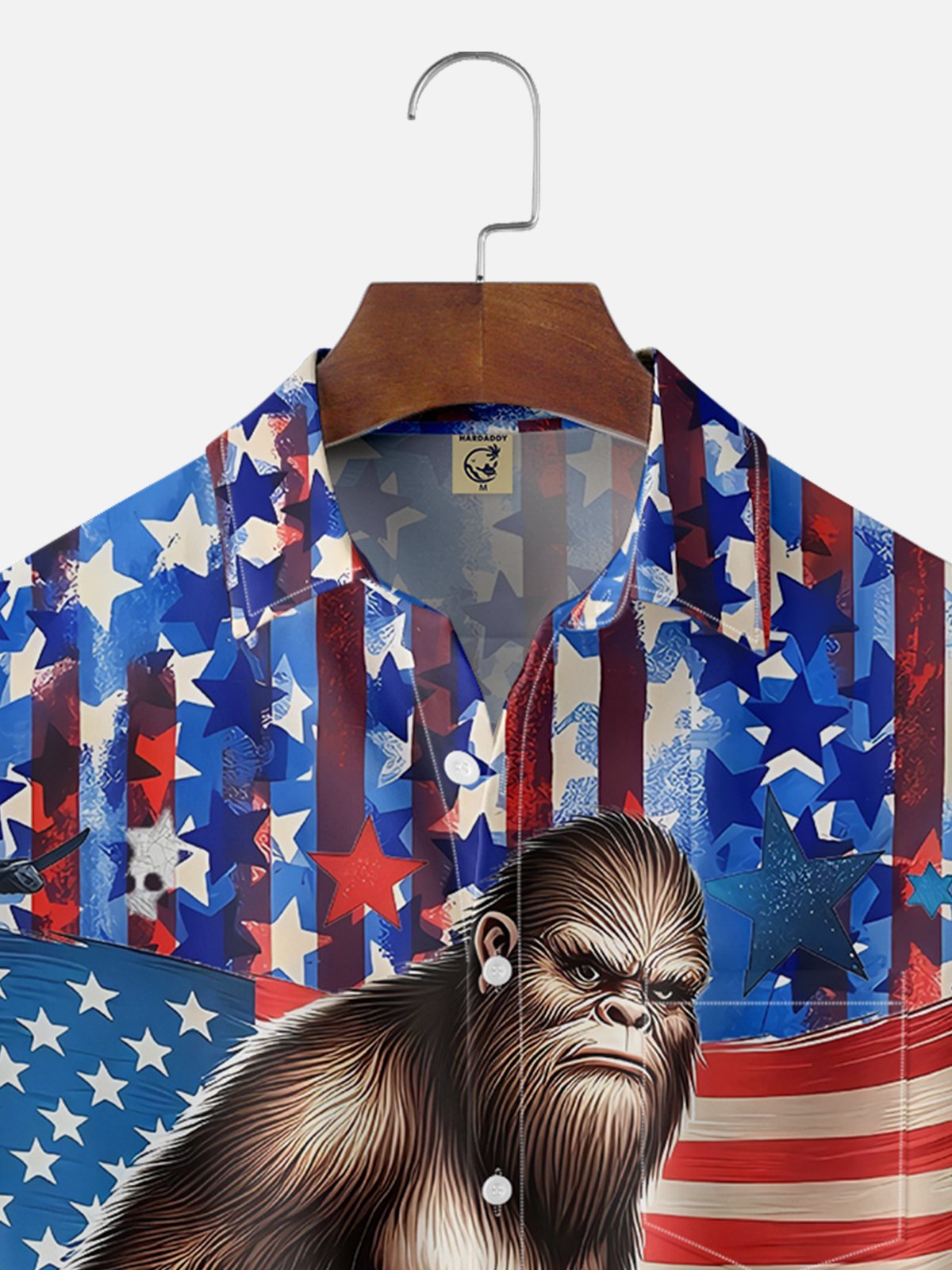 Moisture-wicking American Flag Bigfoot Art Independence Day Chest Pocket Casual Shirt
