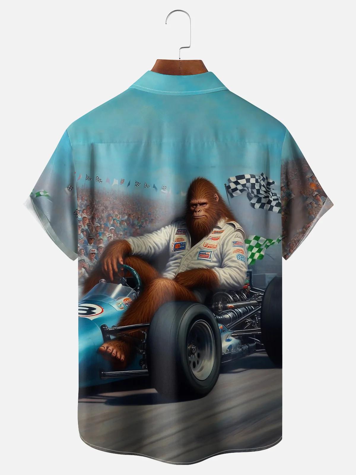 Moisture-wicking Fun Racer Bigfoot Chest Pocket Hawaiian Shirt
