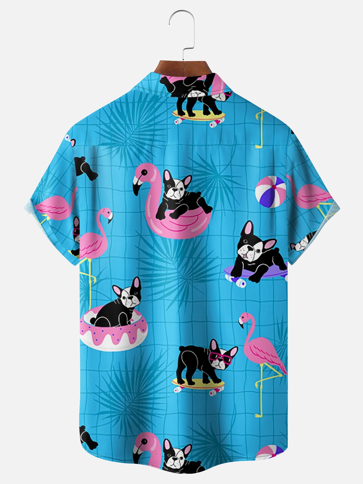 Moisture Wicking Pool Dog Flamingo Chest Pocket Hawaiian Shirt