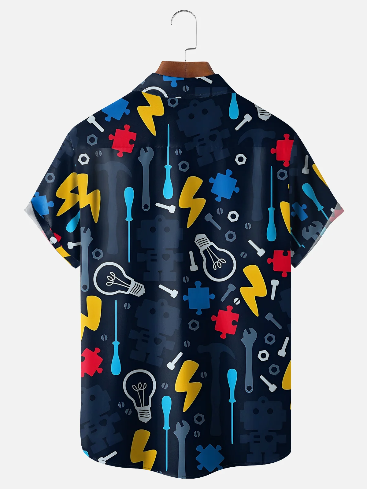 Moisture-wicking Robot Fun Smart Lightning Chest Pocket Casual Shirt