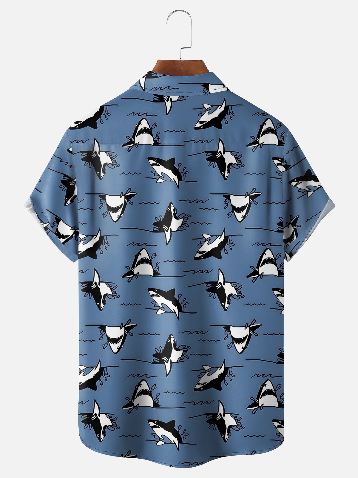 Moisture-wicking Ocean Shark Art Chest Pocket Hawaiian Shirt