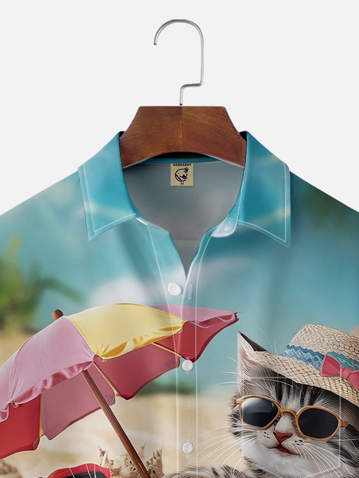Moisture-wicking Hermit Crab Cat Vacation Beach Fun Chest Pocket Hawaiian Shirt