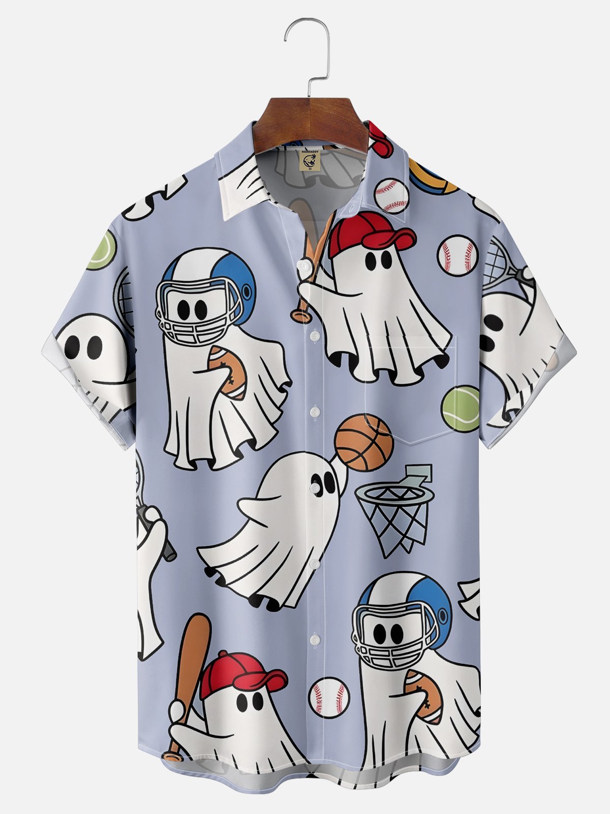 Moisture-wicking Ghost Football Baseball Football Fun Chest Pocket Casual Shirt