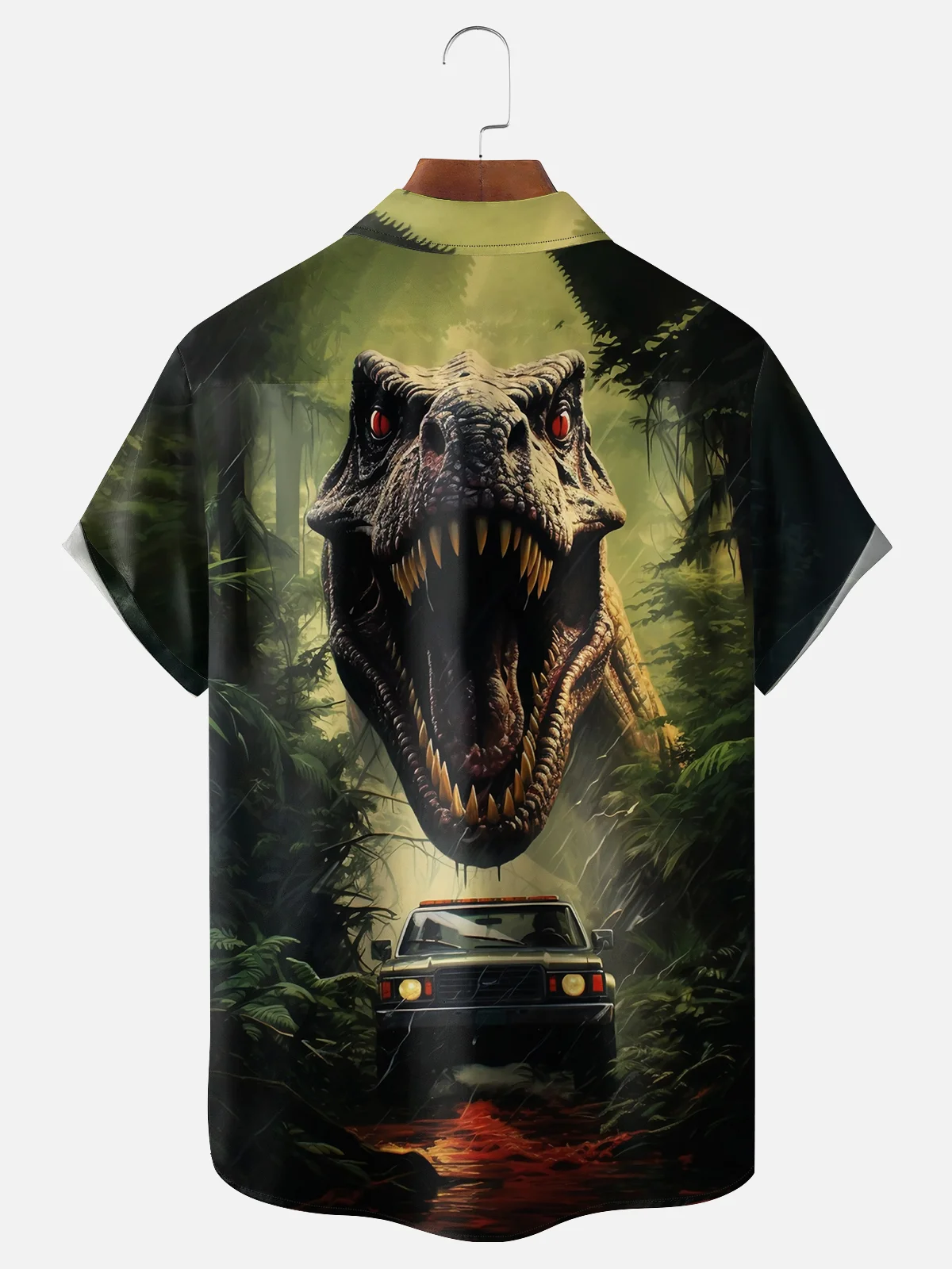 Moisture-wicking Dinosaur Art Fun Chest Pocket Hawaiian Shirt