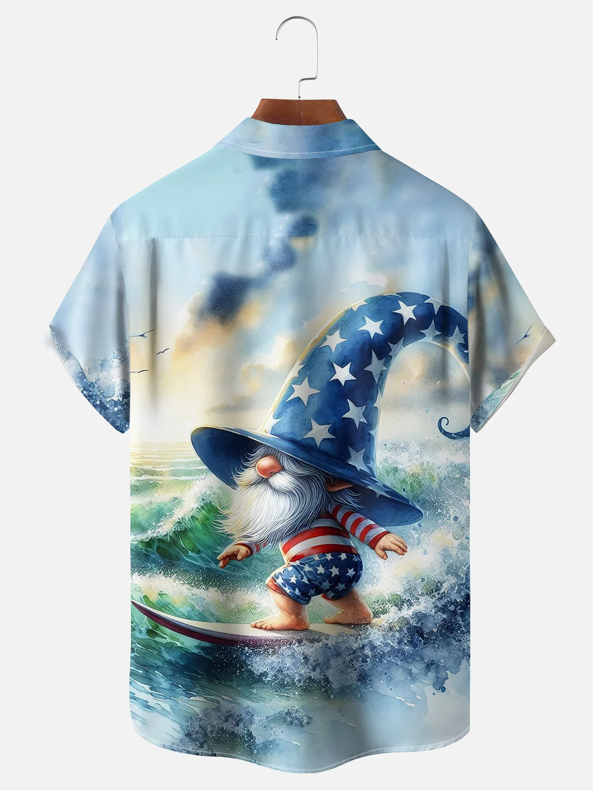 Moisture-wicking American Flag Midget Surfer Independence Day Chest Pocket Casual Shirt