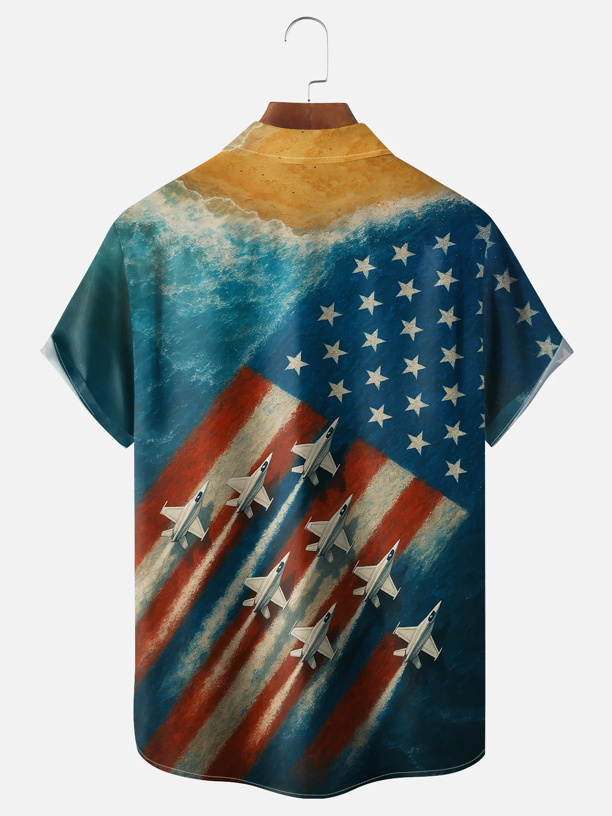 Moisture-wicking American Flag Funny Landscape Beach Stars and Stripes Chest Pocket Casual Shirt