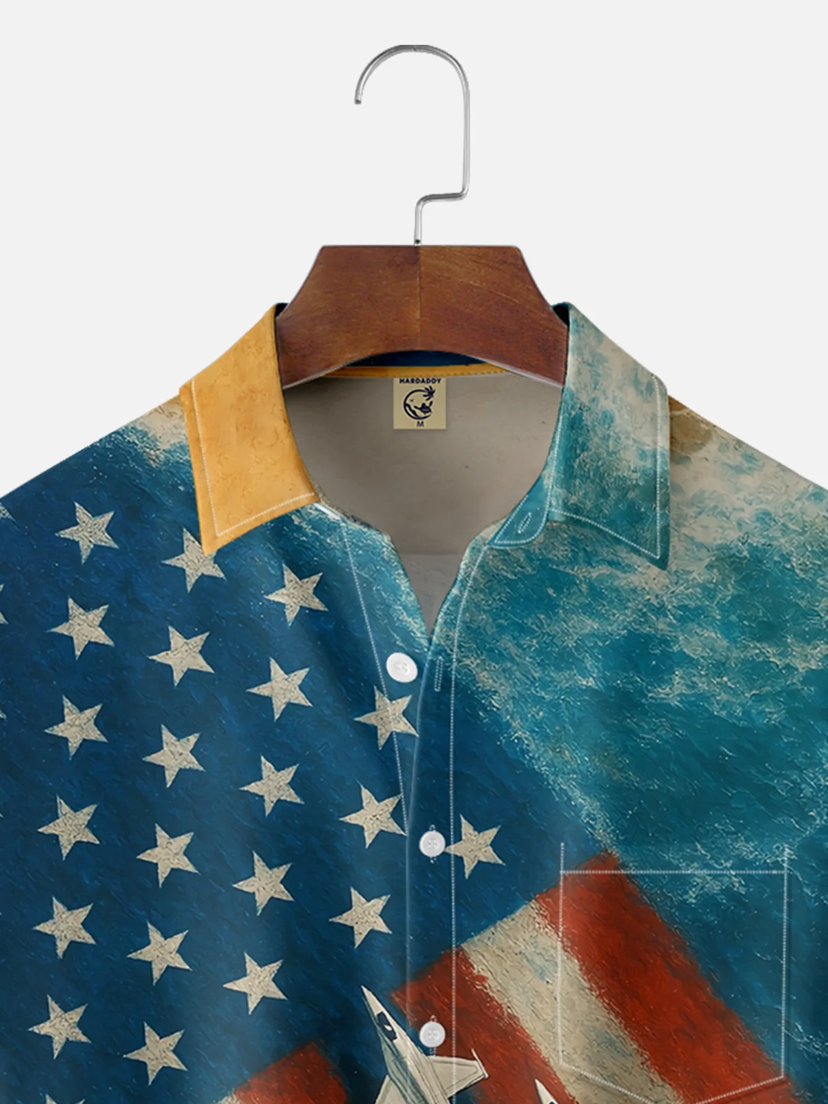 Moisture-wicking American Flag Funny Landscape Beach Stars and Stripes Chest Pocket Casual Shirt
