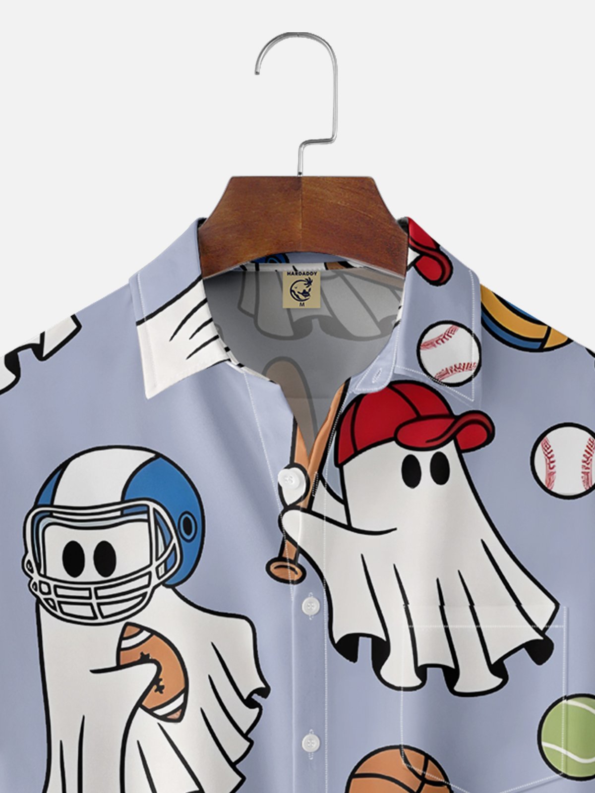 Moisture-wicking Ghost Football Baseball Football Fun Chest Pocket Casual Shirt