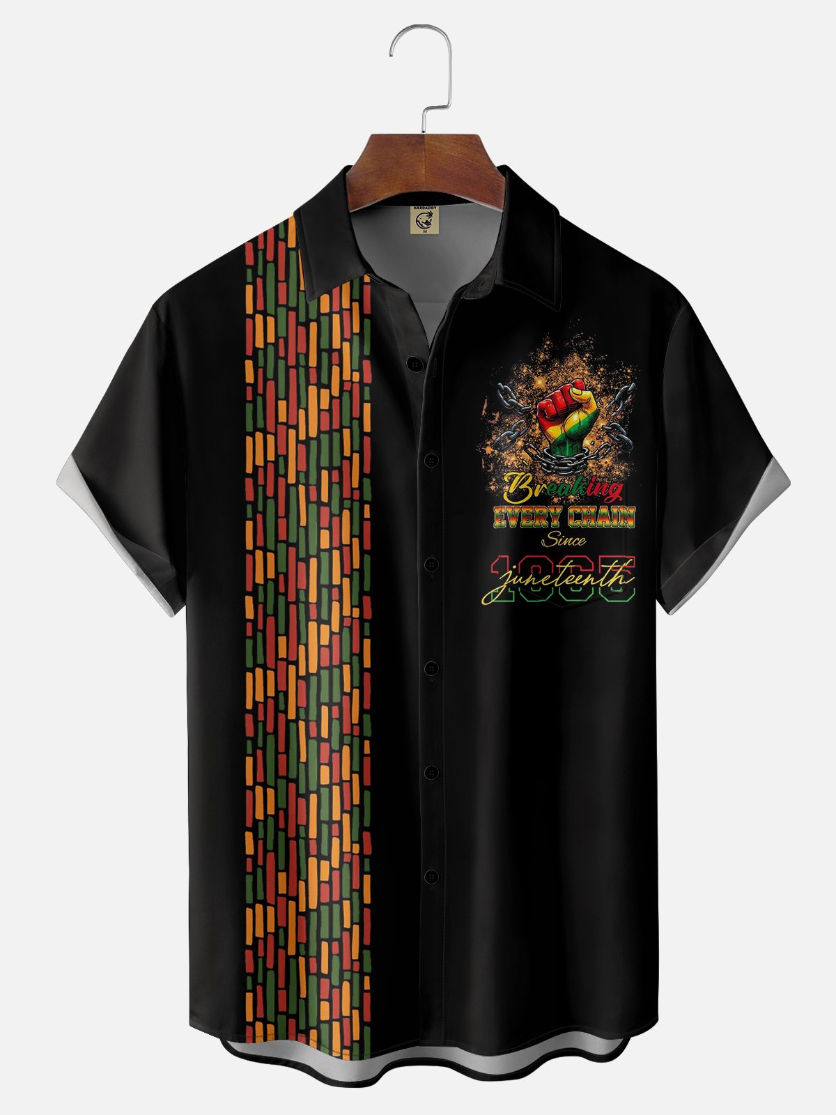 Moisture-wicking Juneteenth Broken Chain Chest Pocket Bowling Shirt