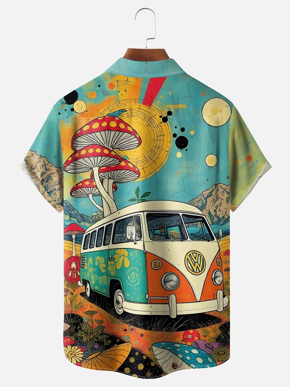 Moisture-wicking Hippie Mushroom Car Chest Pocket Casual Shirt