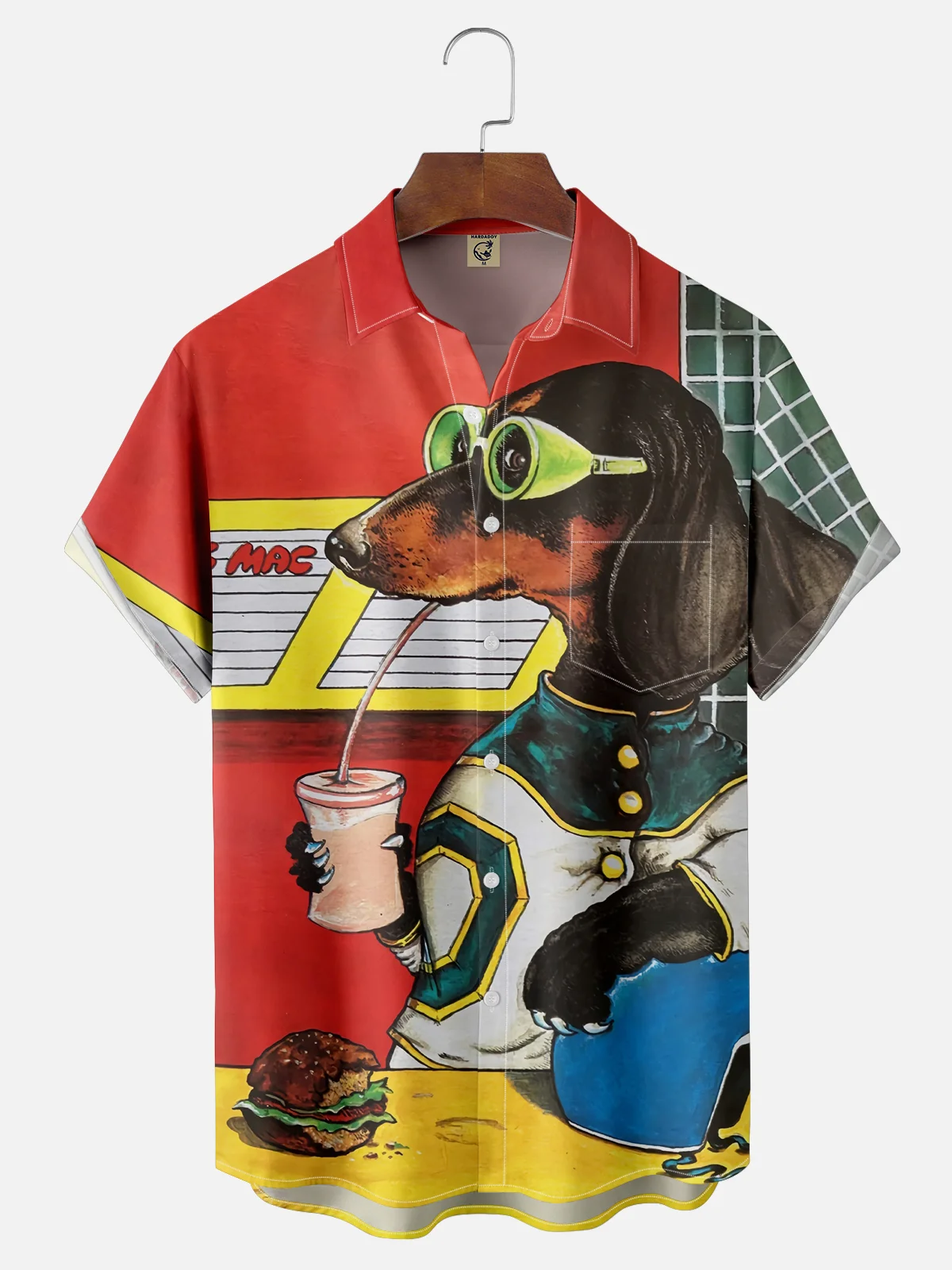 Moisture Wicking Dachshund Chest Pocket Hawaiian Shirt