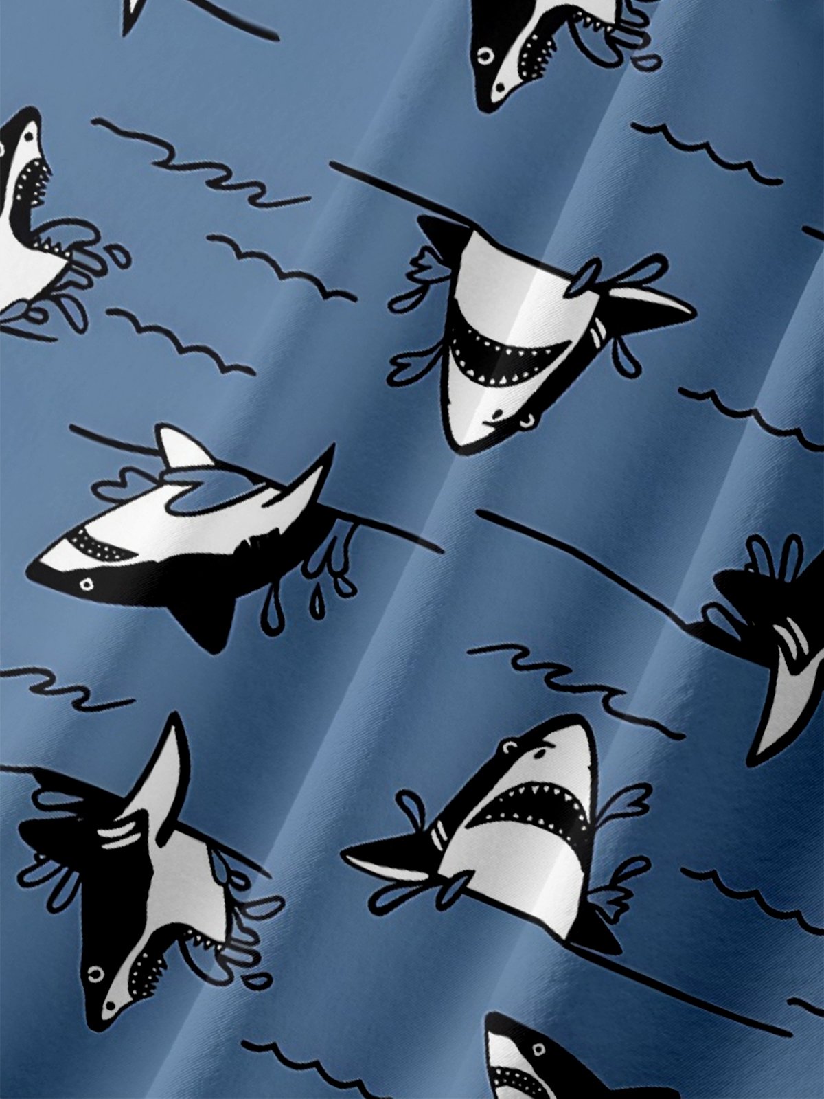 Moisture-wicking Ocean Shark Art Chest Pocket Hawaiian Shirt