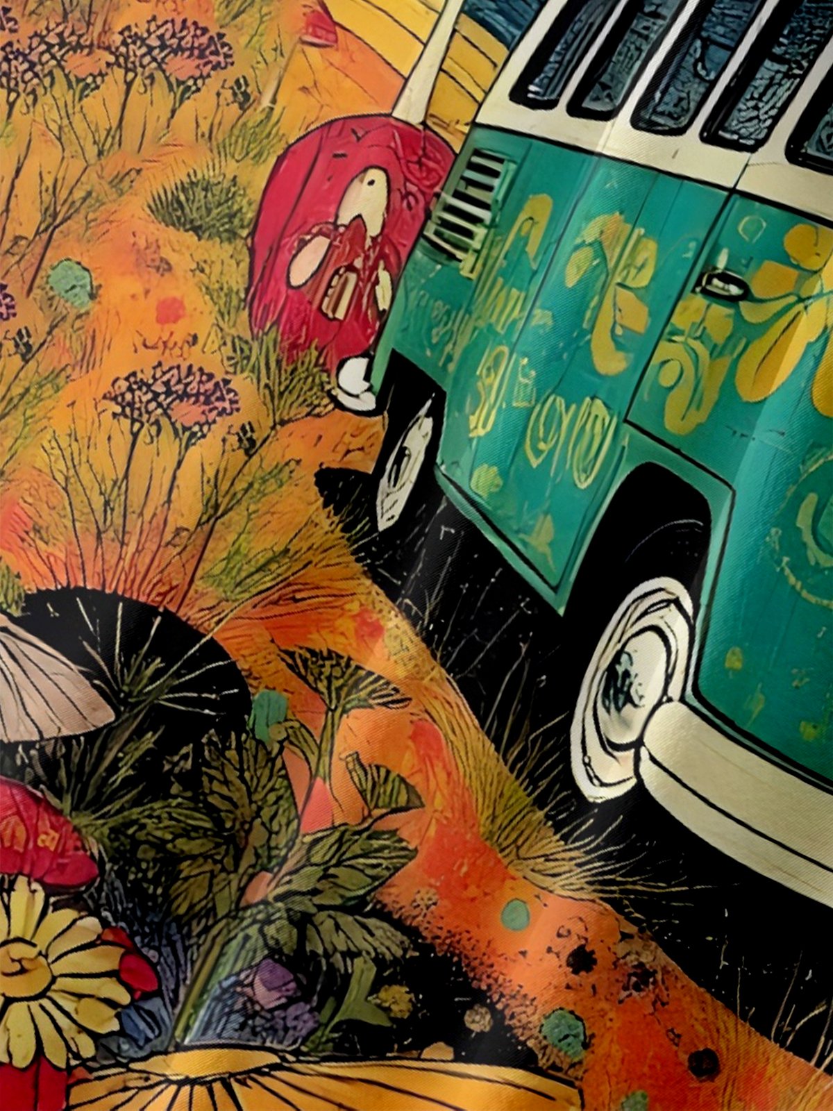 Moisture-wicking Hippie Mushroom Car Chest Pocket Casual Shirt