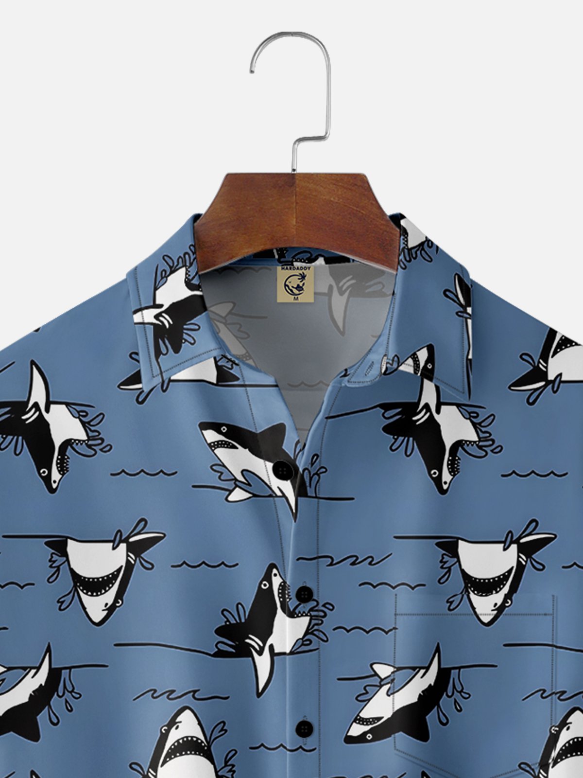 Moisture-wicking Ocean Shark Art Chest Pocket Hawaiian Shirt