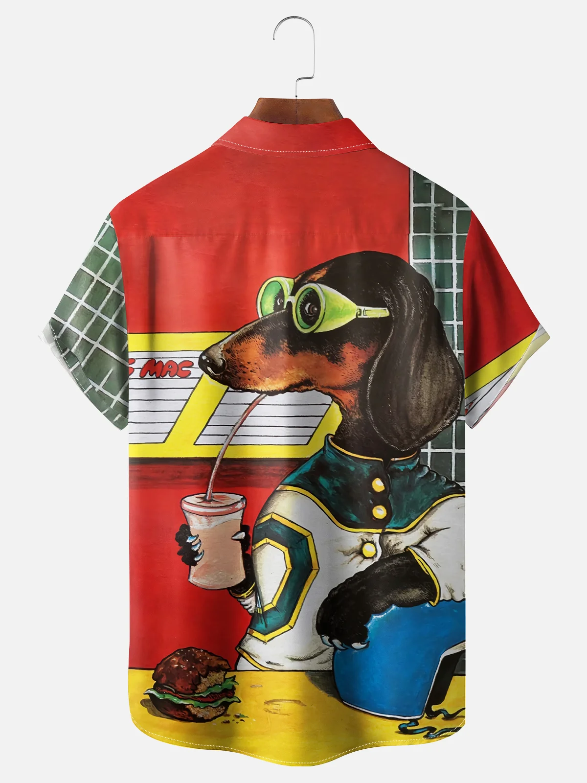 Moisture Wicking Dachshund Chest Pocket Hawaiian Shirt