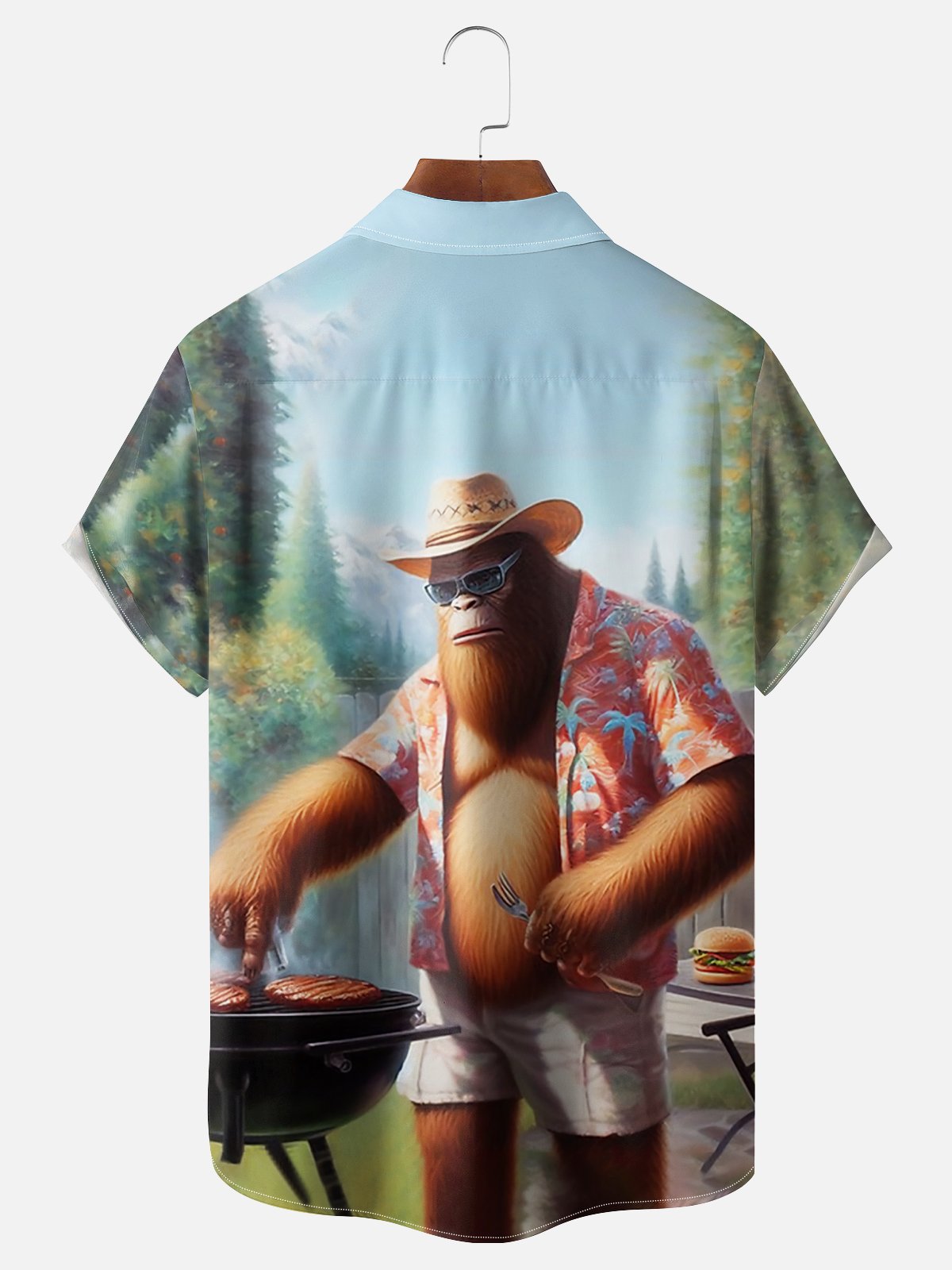 Moisture-wicking Funny Bigfoot BBQ Party Chest Pocket Hawaiian Shirt