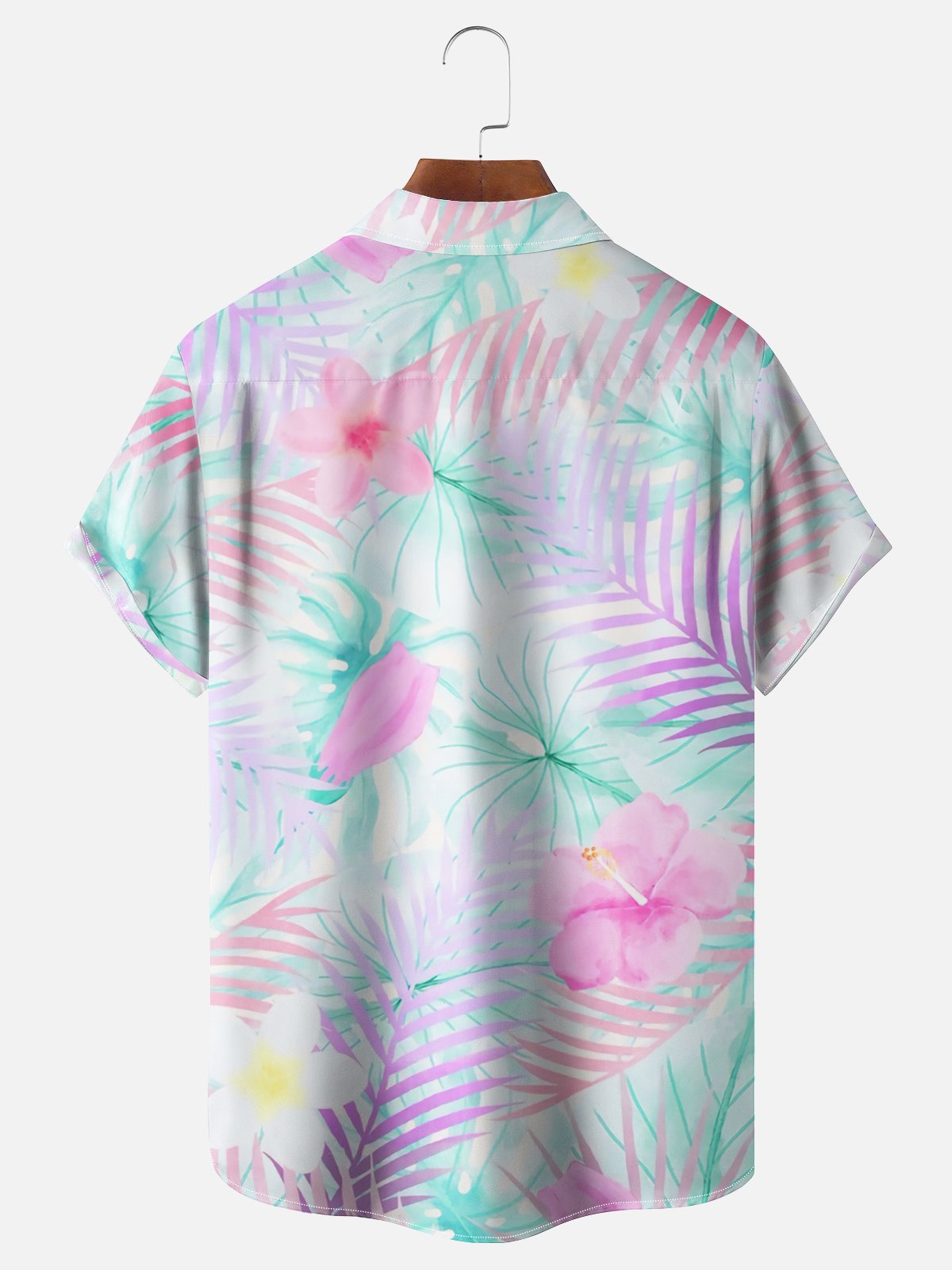 Moisture-wicking Palm Tree Hibiscus Flower Chest Pocket Hawaiian Shirt