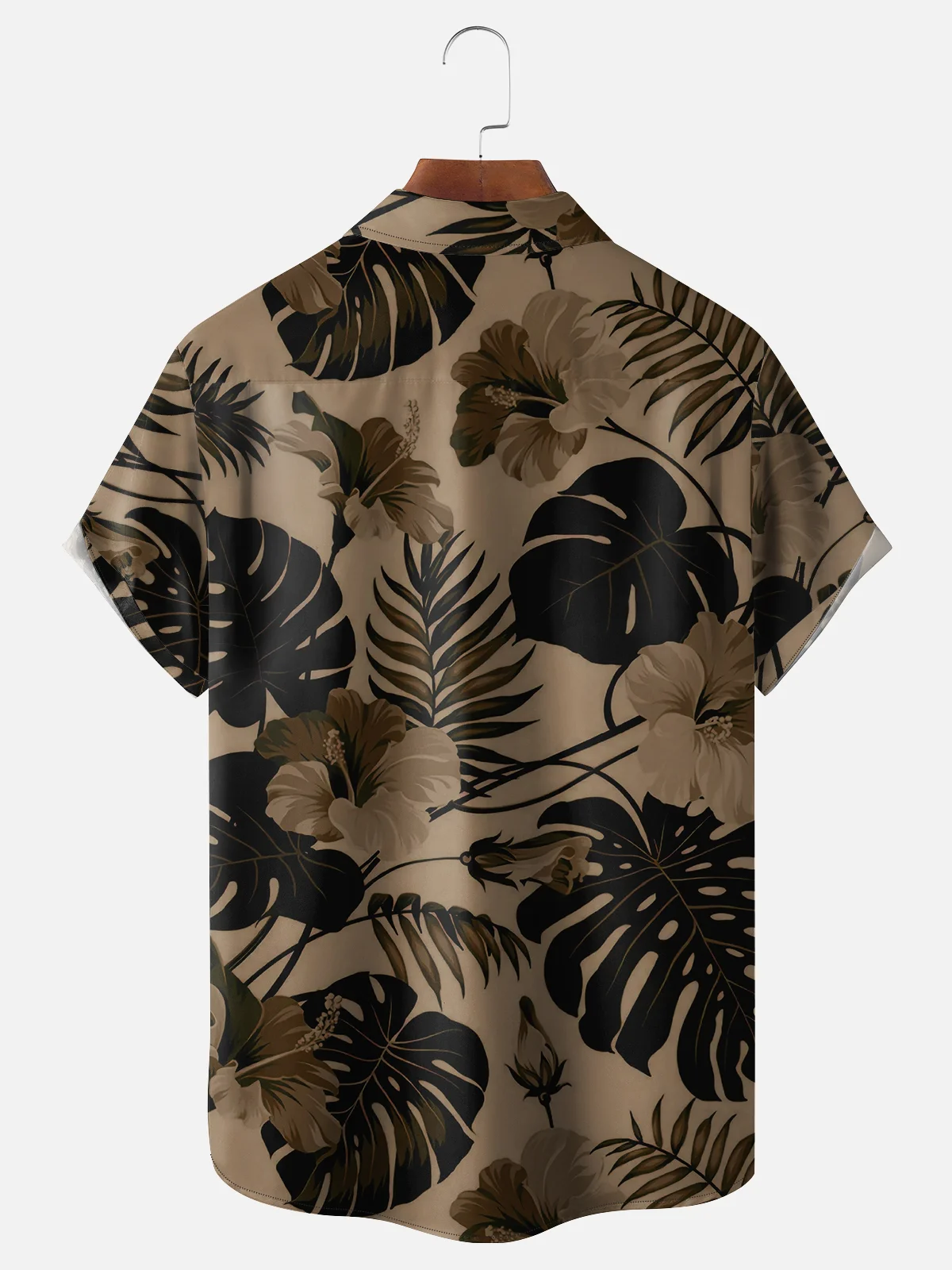 Moisture-wicking Monstera Hibiscus Flower Chest Pocket Hawaiian Shirt
