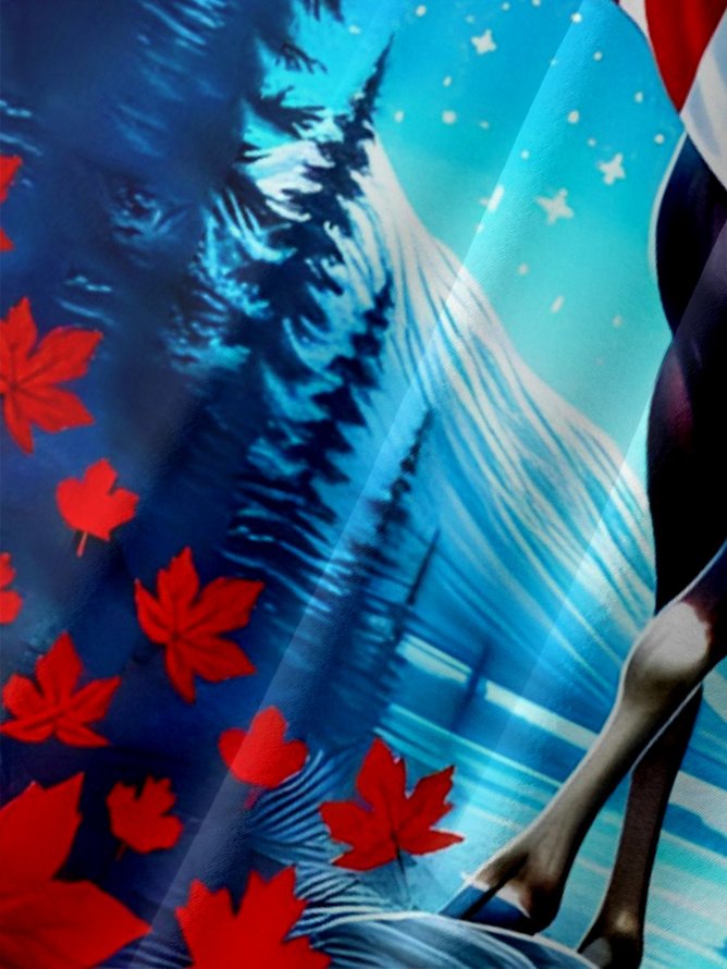 Tall Size Moisture-wicking Canada Day Reindeer Chest Pocket Hawaiian Shirt