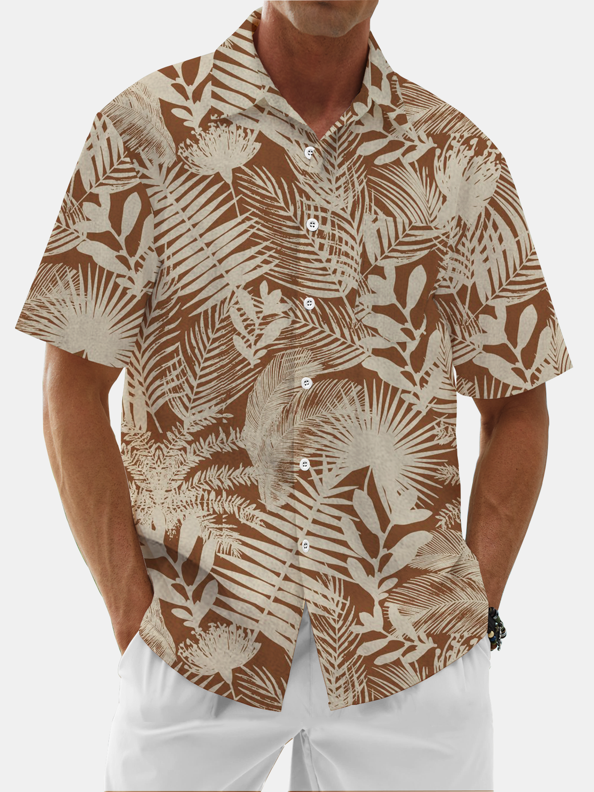 Moisture Wicking Plants Chest Pocket Hawaiian Shirt