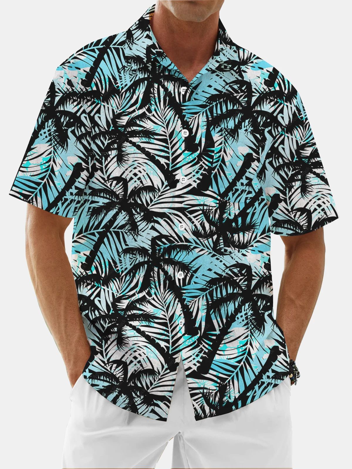 Moisture Wicking Gradient Plants Coconut Tree Chest Pocket Hawaiian Shirt