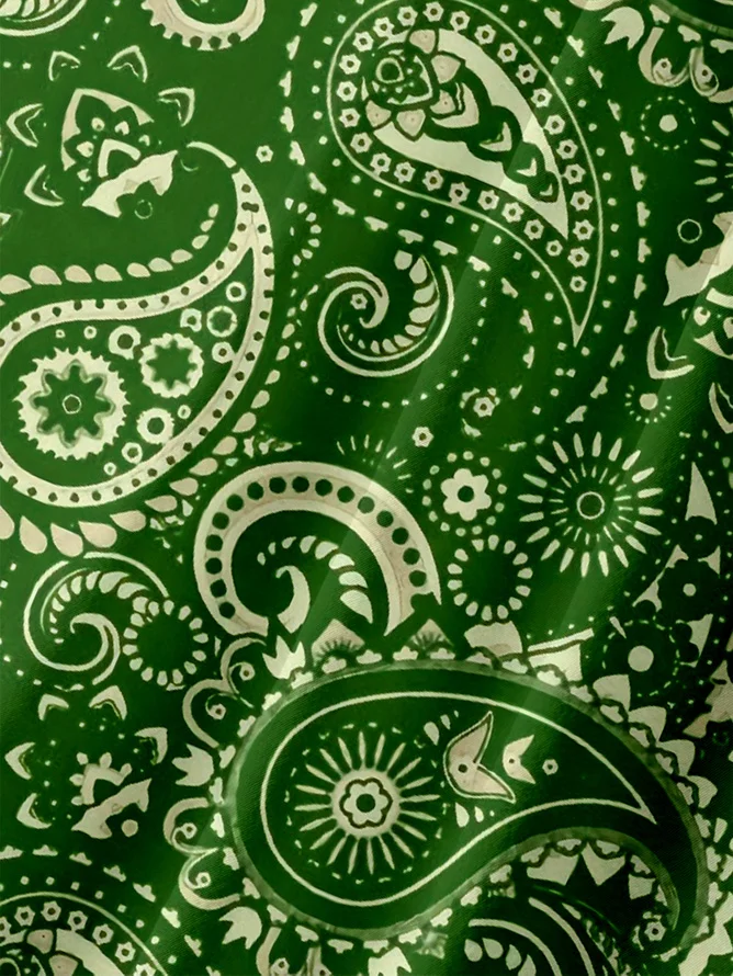 Tall Size Moisture-wicking Paisley Floral Chest Pocket Casual Shirt