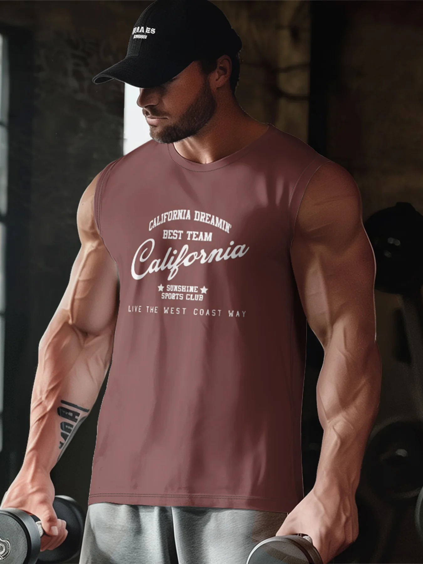 Mens Crewneck Tank Tops California Beach Sleeveless Shirt