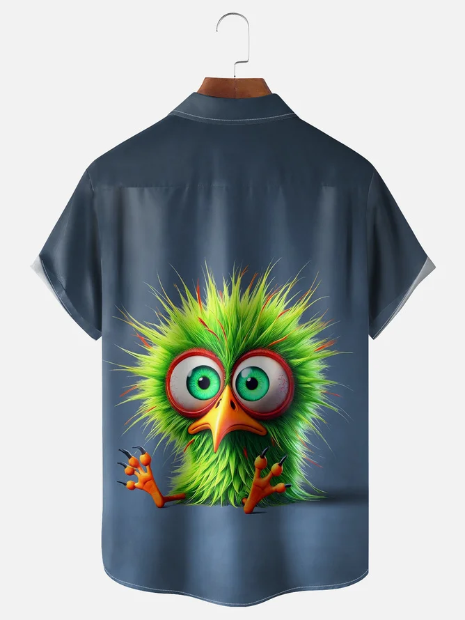 Tall Size Moisture-wicking Silly Chicken Chest Pocket Hawaiian Shirt