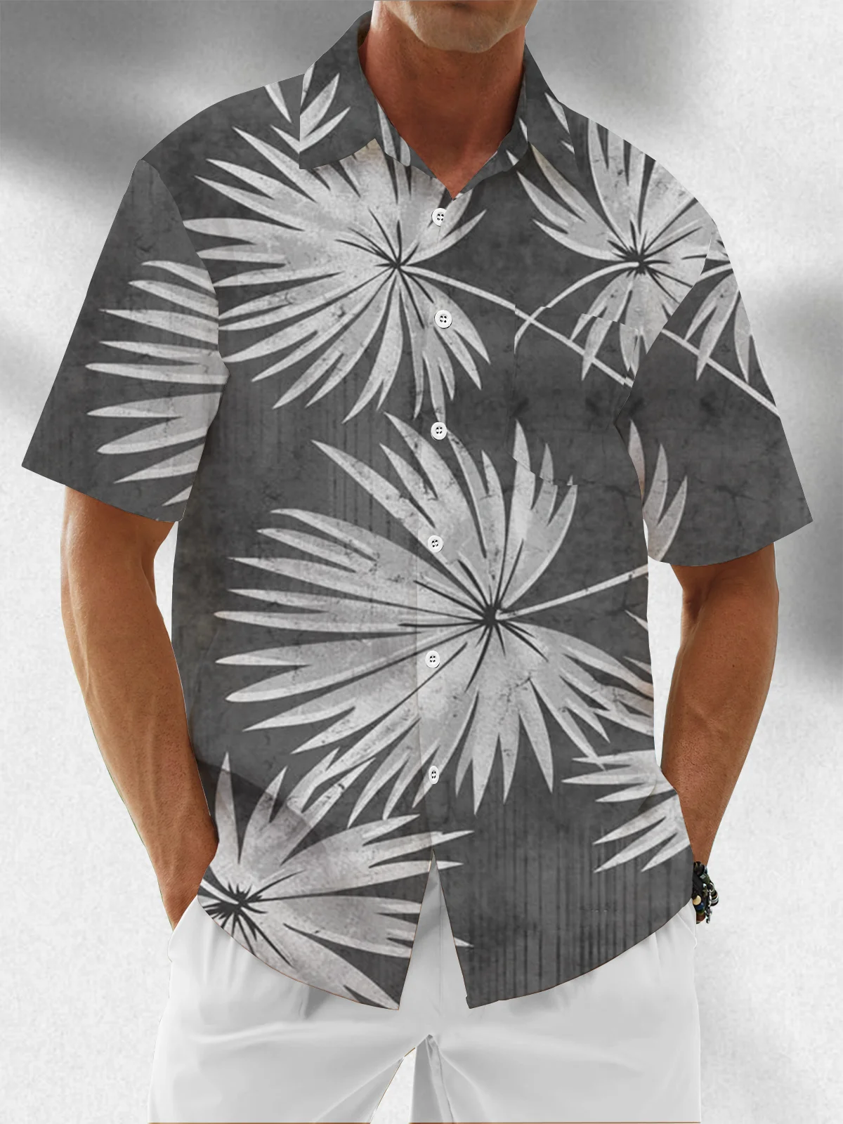 Moisture Wicking Plants Chest Pocket Hawaiian Shirt