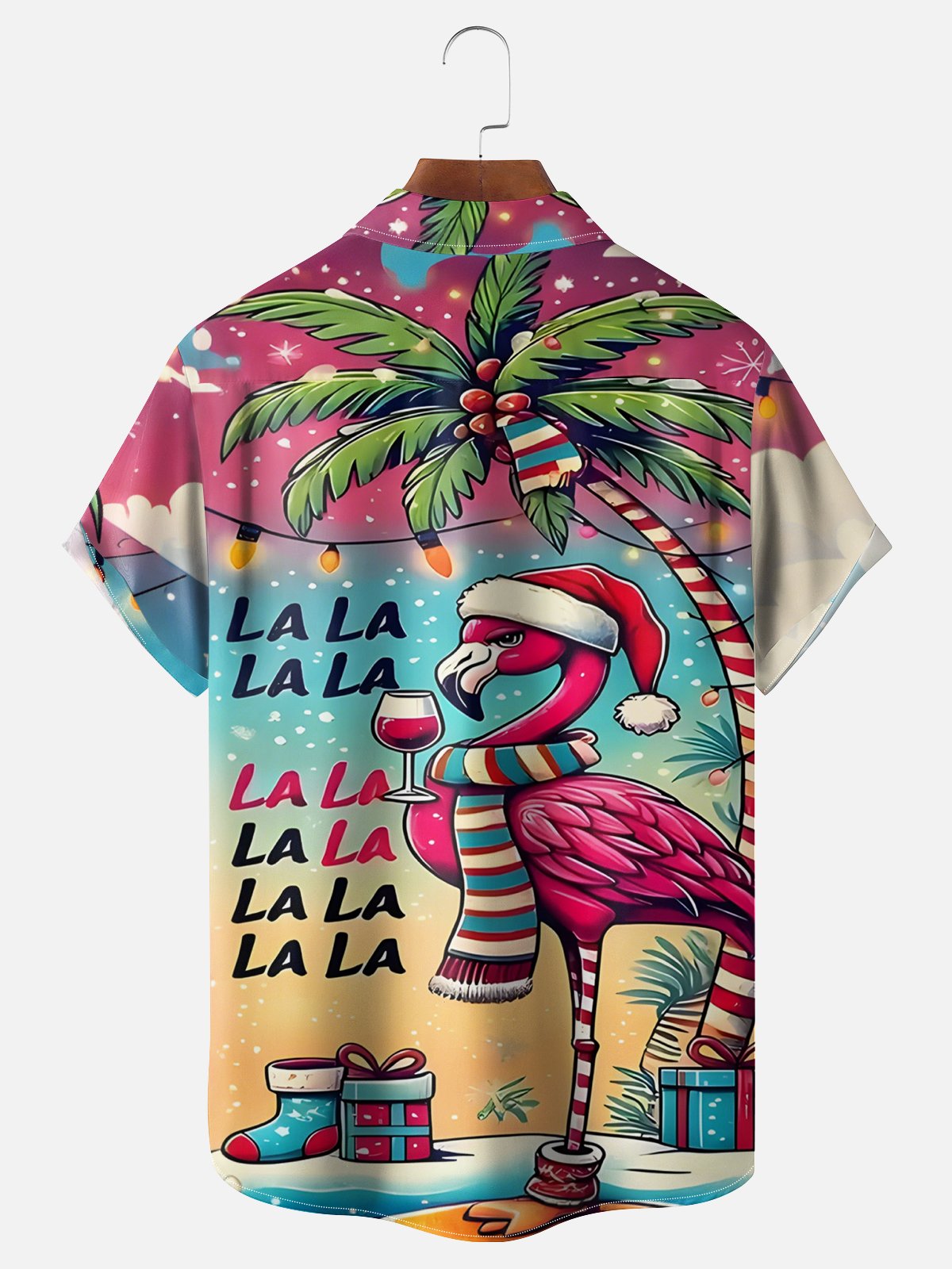 Moisture Wicking Christmas Flamingo Chest Pocket Hawaiian Shirt