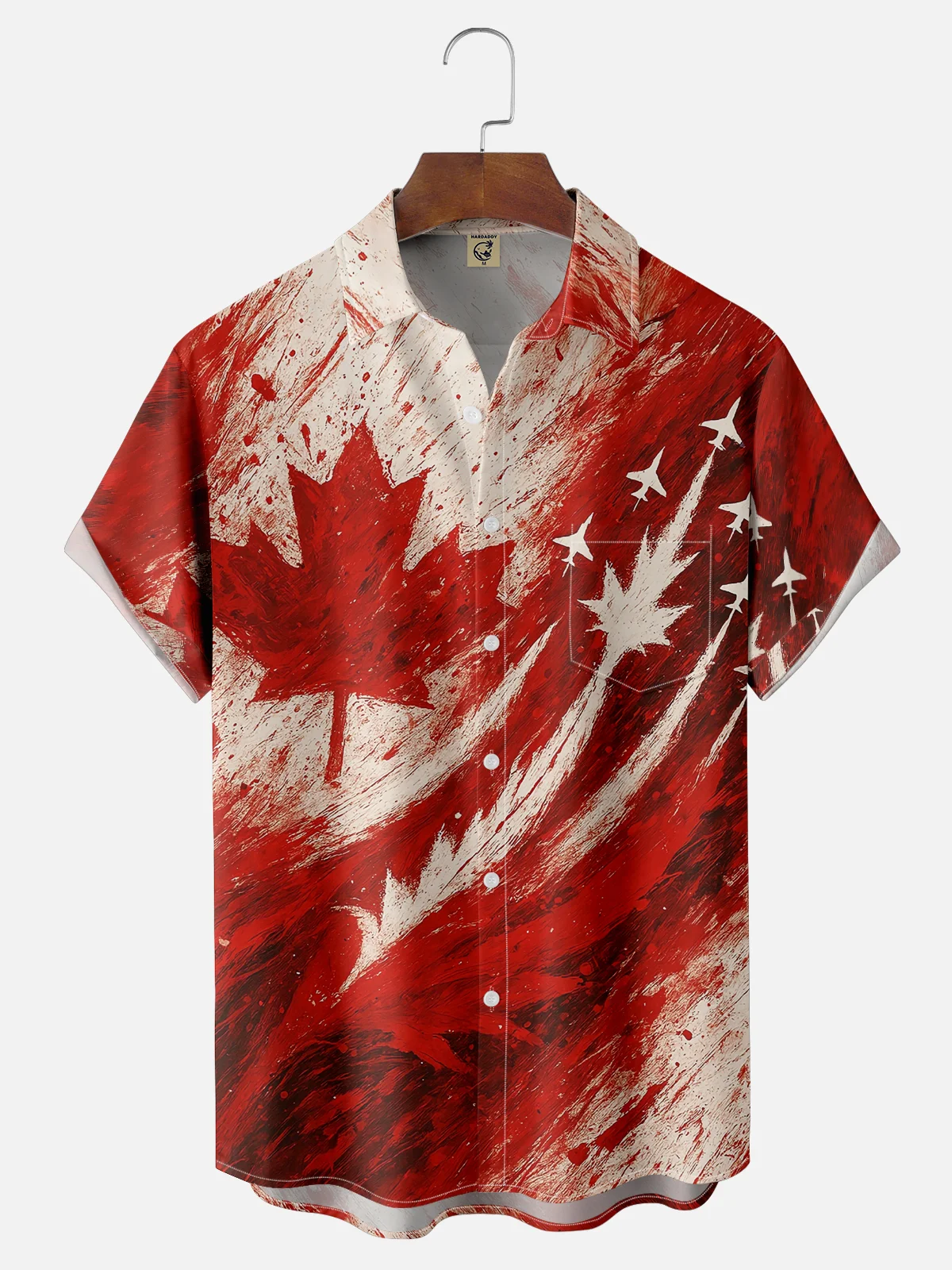 Moisture-wicking Canadian Flag Maple Leaf Airplane Art Chest Pocket Casual Shirt