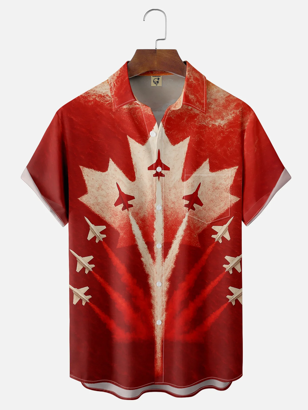 Moisture-wicking Canadian Flag Airplane Maple Leaf Art Chest Pocket Casual Shirt