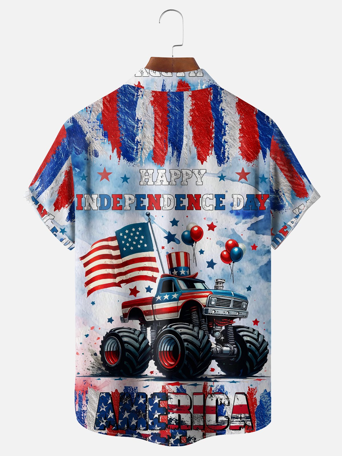 Moisture-wicking Independence Day American Flag Off-Road Vehicle Chest Pocket Casual Shirt