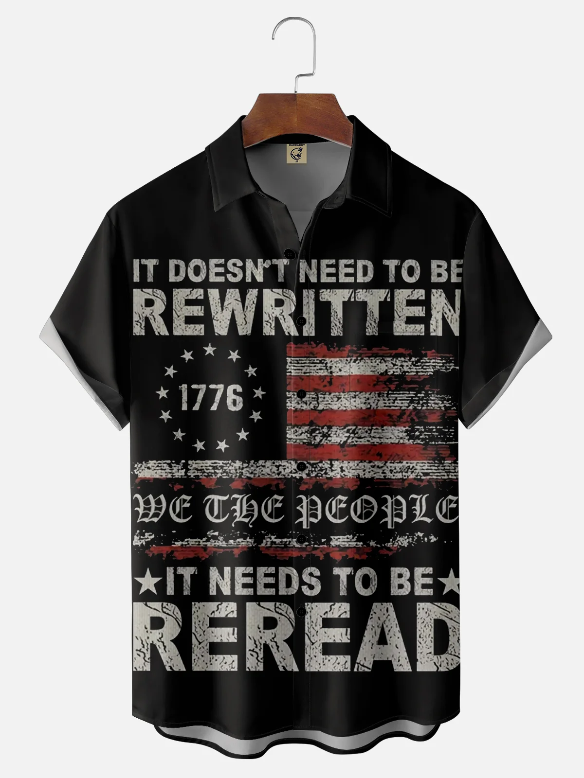 Moisture Wicking 1776 Declaration of Independence 4th of July Chest Pocket Hawaiian Shirt