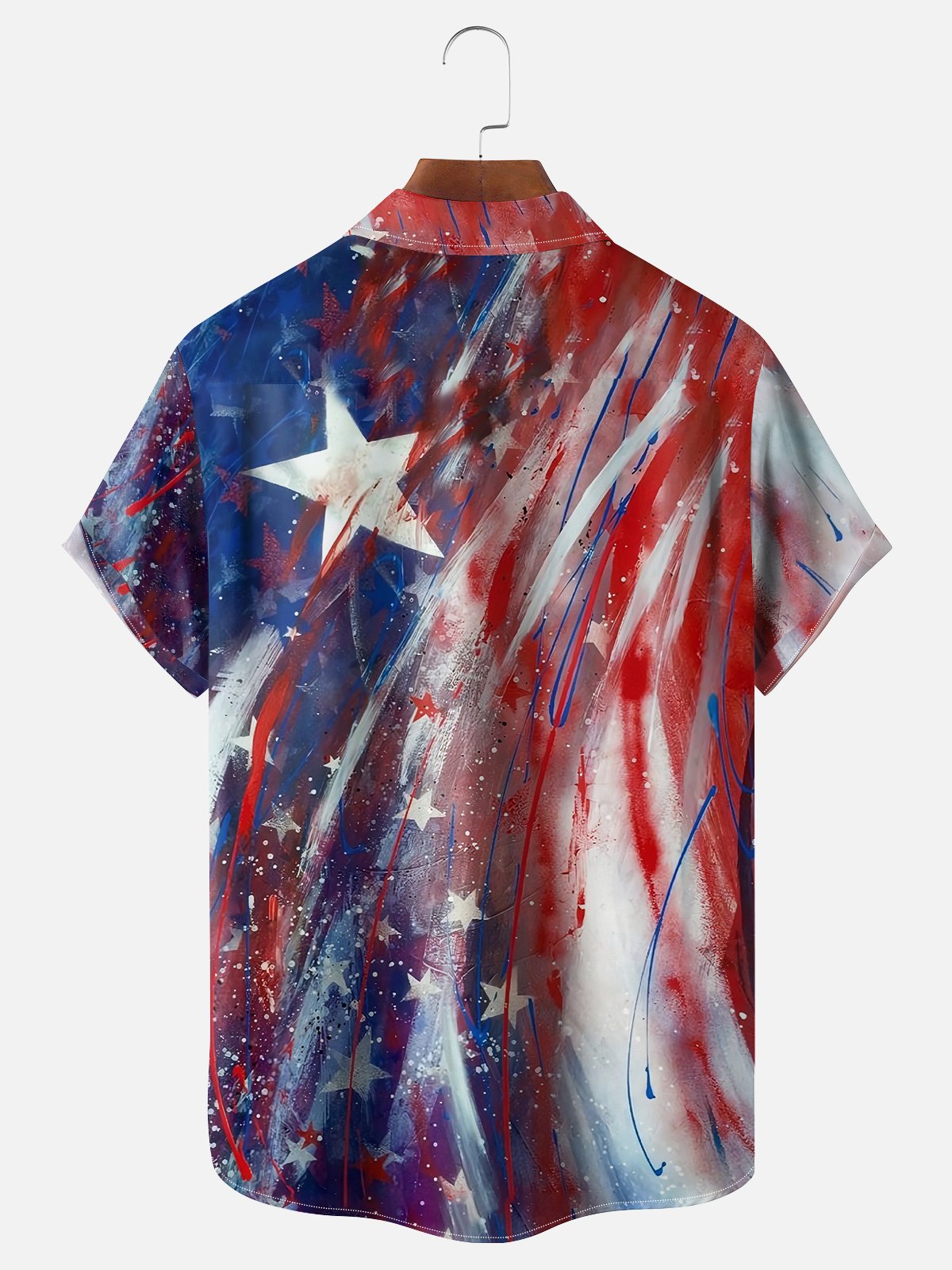 Moisture-wicking American Flag Art Independence Day Chest Pocket Casual Shirt