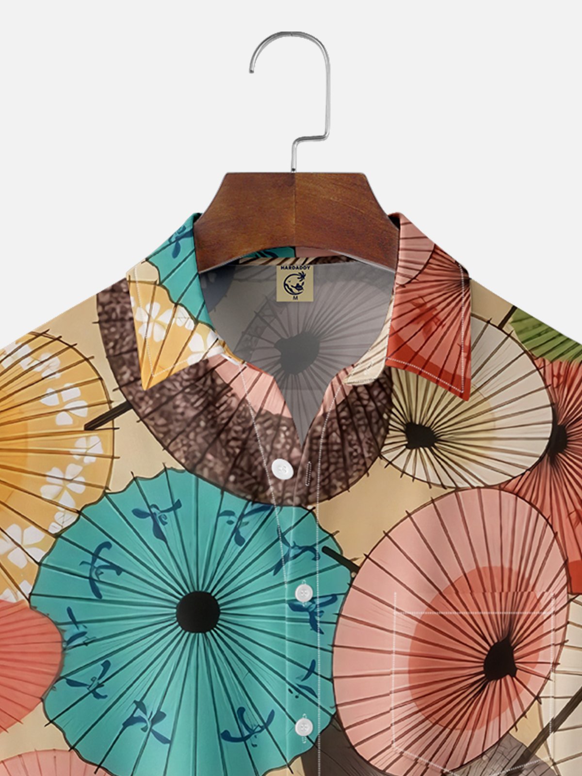 Moisture-wicking Vintage Japanese Umbrella Art Chest Pocket Casual Shirt