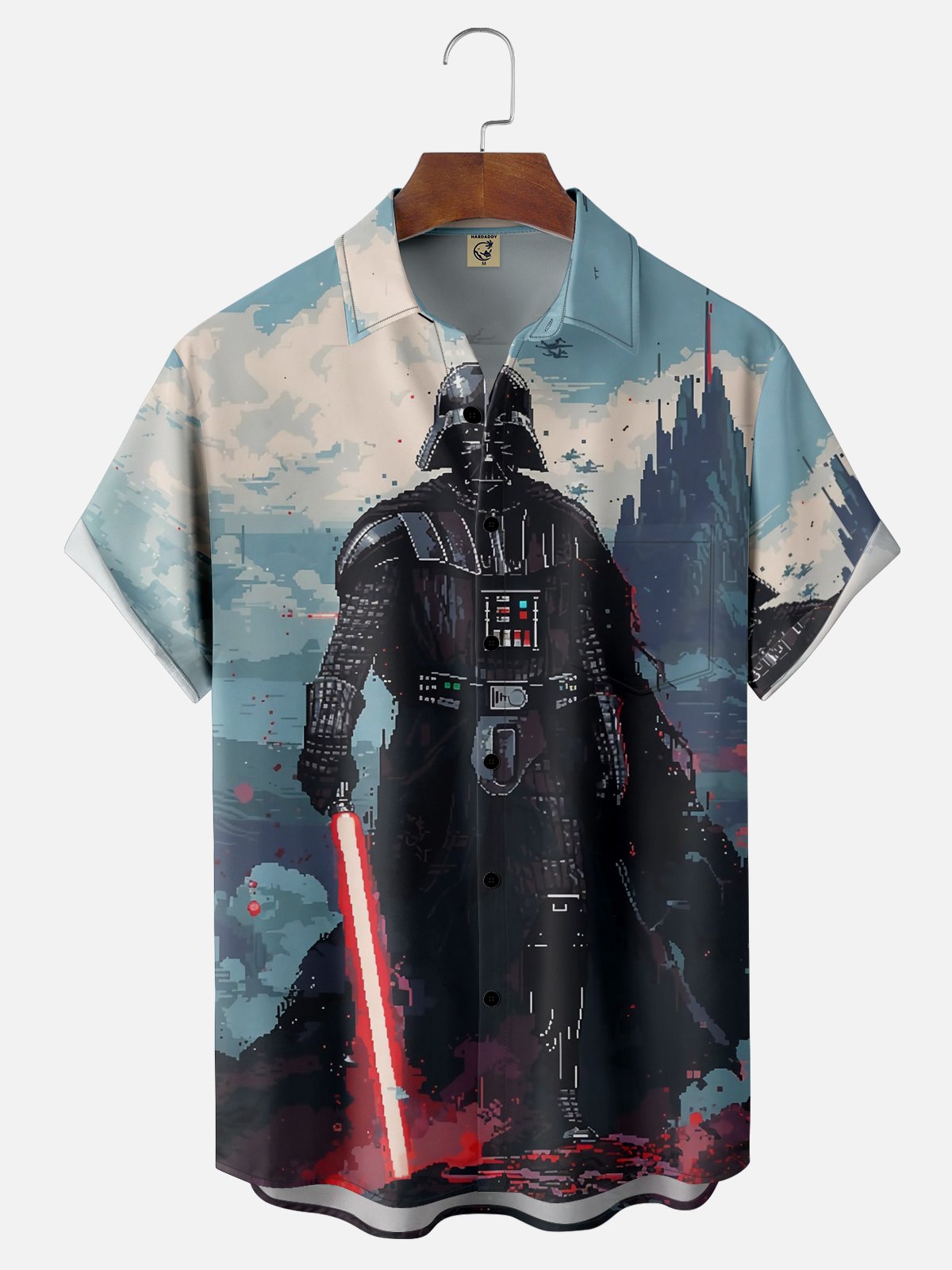 Moisture Wicking Star Robot Chest Pocket Hawaiian Shirt