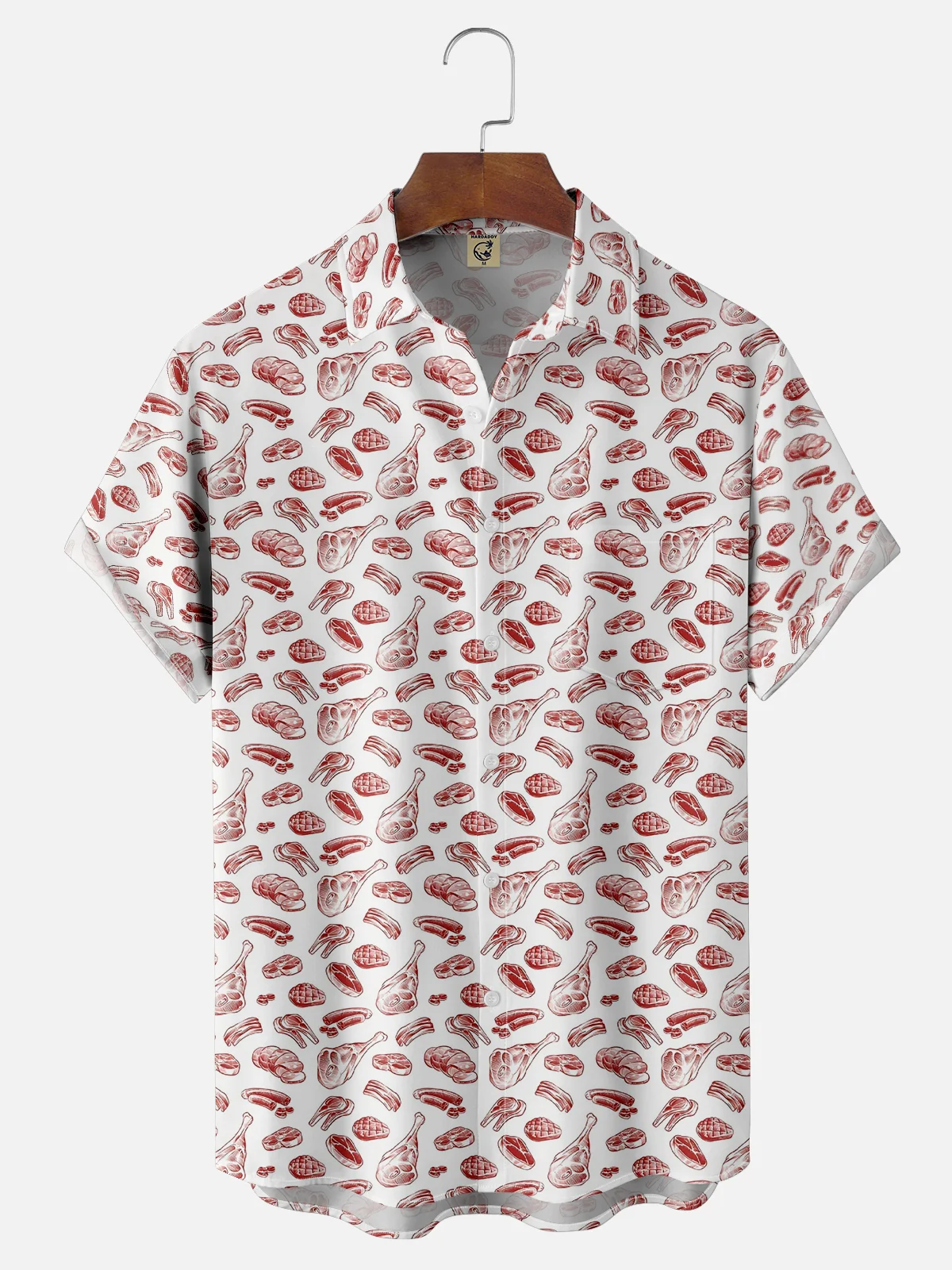 Moisture-wicking BBQ Meat Print Fun Chest Pocket Hawaiian Shirt