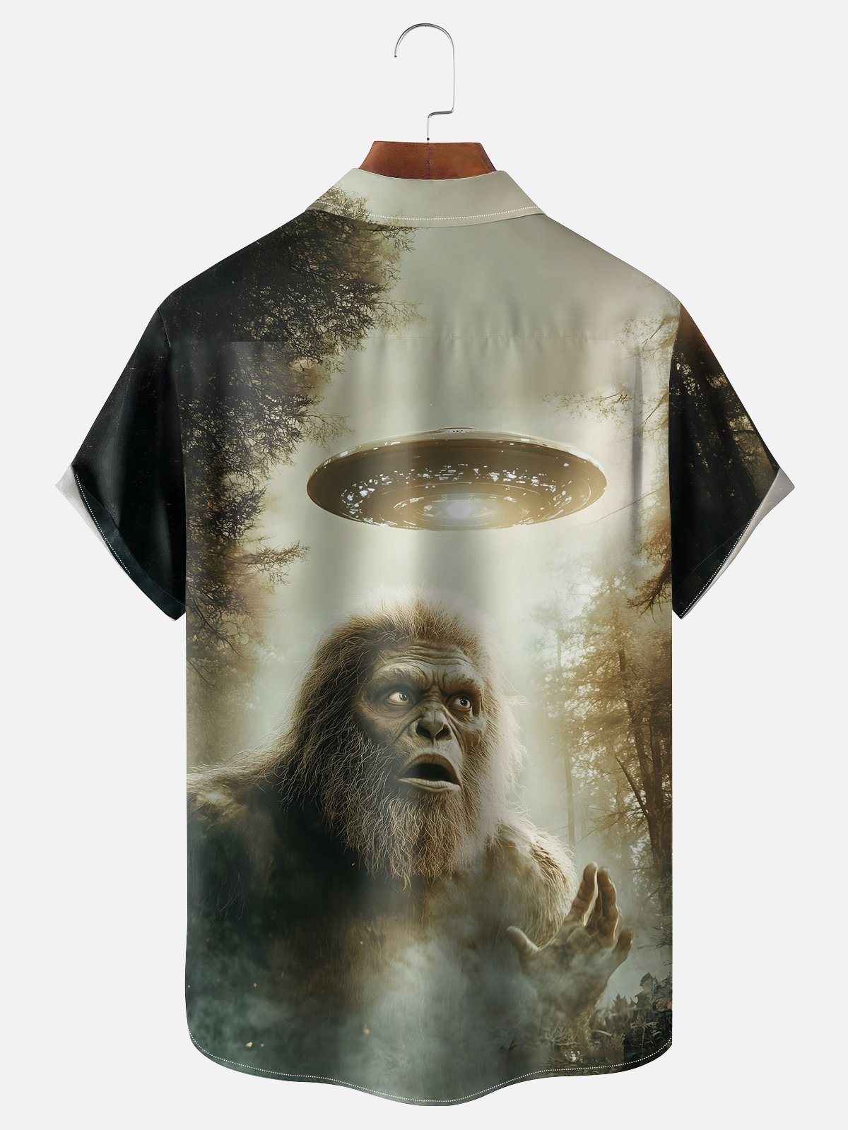 Moisture Wicking UFO Bigfoot Chest Pocket Hawaiian Shirt