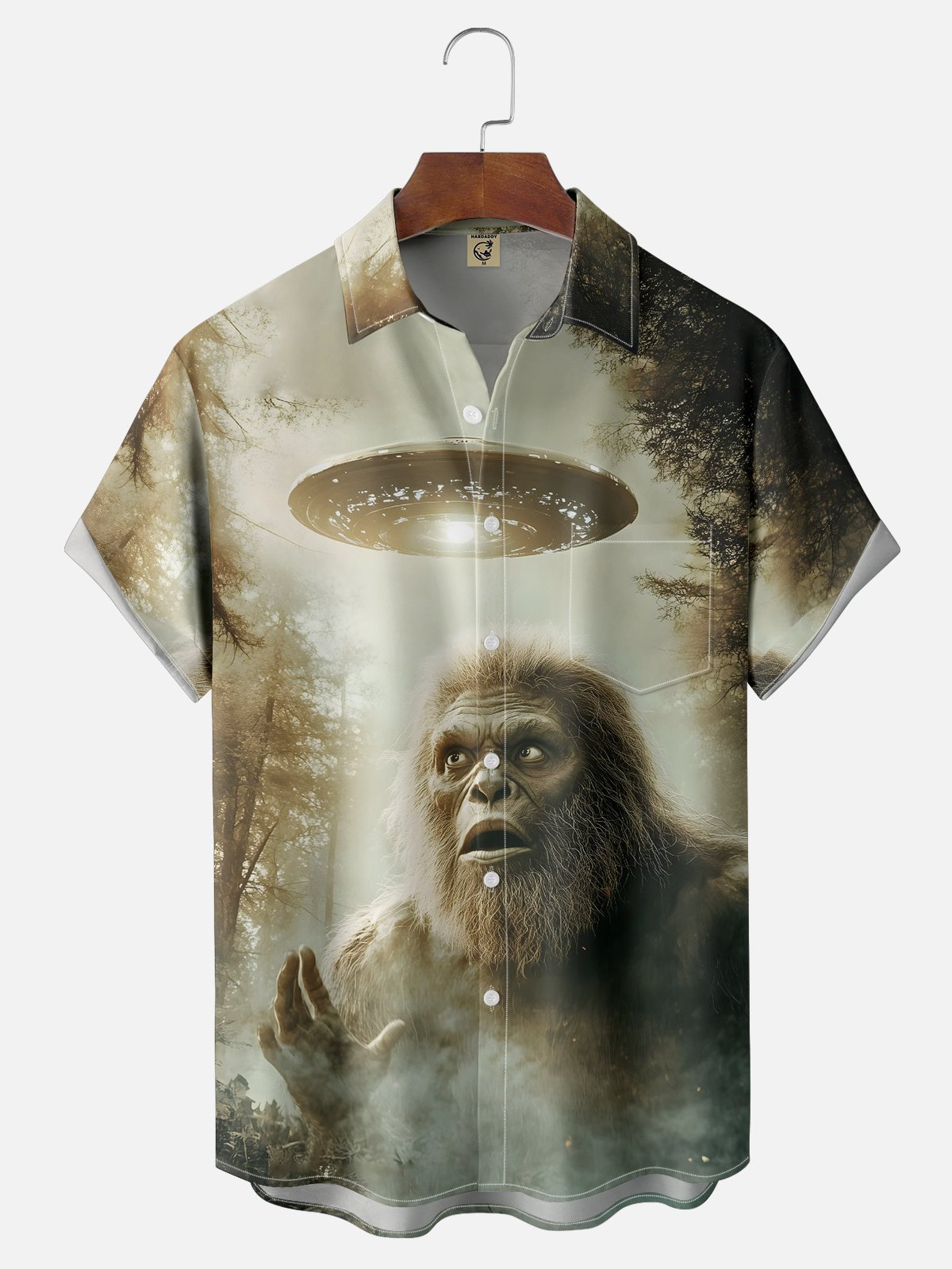 Moisture Wicking UFO Bigfoot Chest Pocket Hawaiian Shirt